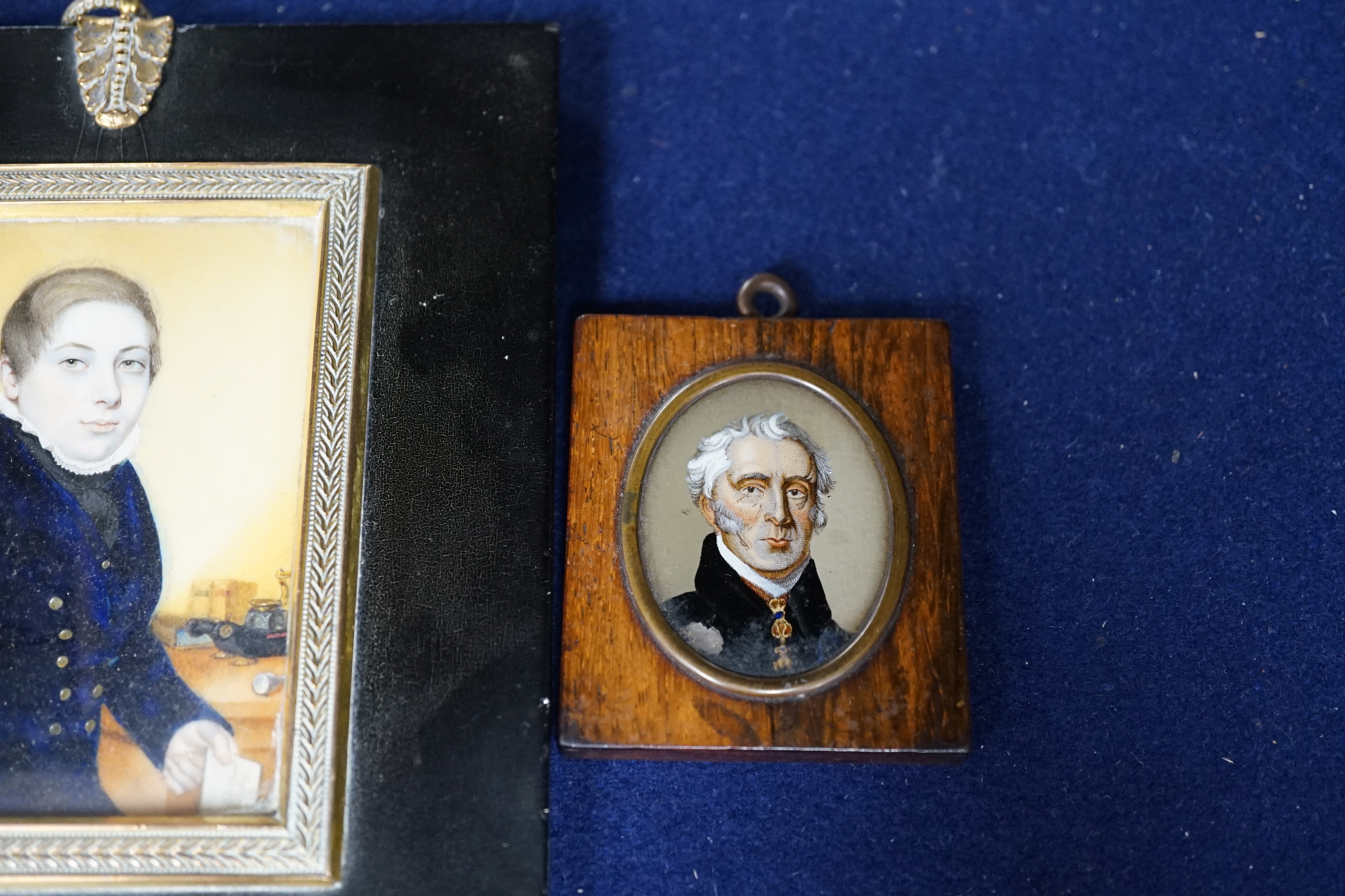 Walter Stephens Lethbridge (1771-c.1831), portrait miniature of Robert Penleigh Colson, aged 13 years, 15th January 1821/1827, watercolour on ivory, inscribed verso, together with a reverse glass painting of The Duke of